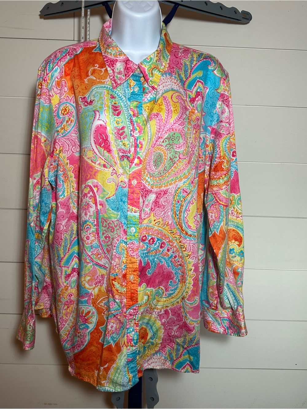 #200 Chaps Paisley Button-Down Shirt in Pink, Orange, Blue, Yellow, Gre